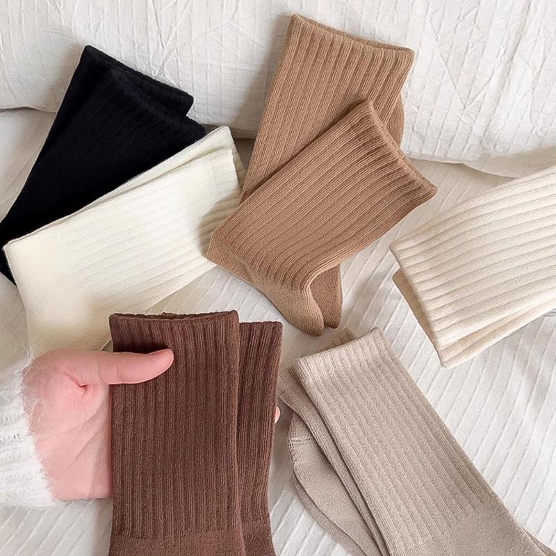 Women's Non-Slip Cotton Mid-Calf Sport Socks - Solid Color, Waist-Hugging, Y2K Style, Breathable Terry Bottom