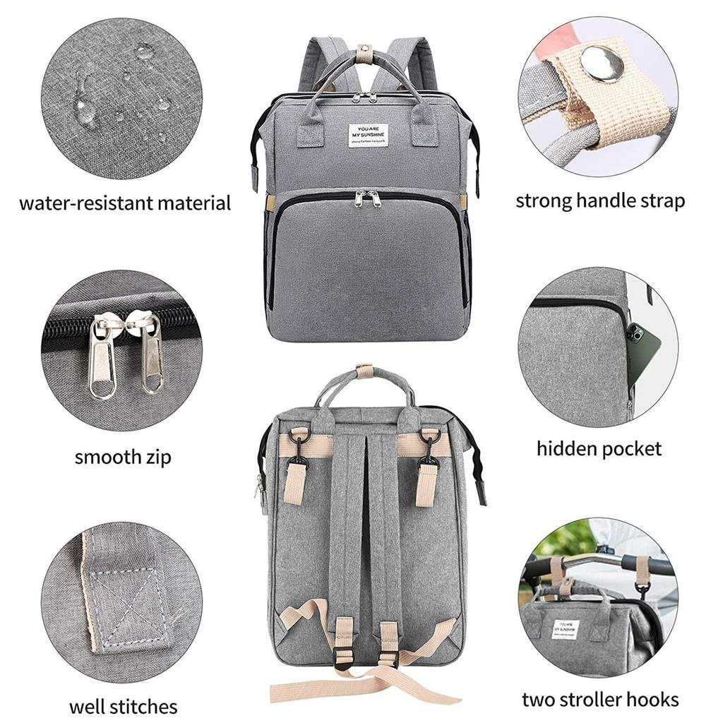 Neues faltbares Babybett mit Reisewiege und isolierter Tasche, 3-in-1-Wickeltaschen-Rucksack mit Wickelstation, tragbares Kinderbett mit Babytasche