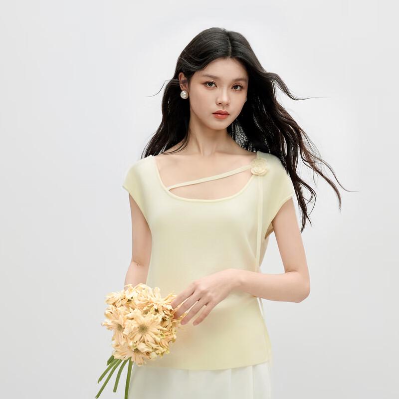 Qiushui Yiren Elegant Crochet Knit Short Sleeve Top L
