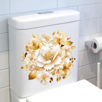 Adesivi WC Bagno Moderno Minimalista Motivo Fiori Dorati Pitture Autoadesive Per Decorazioni Bagno Soggiorno