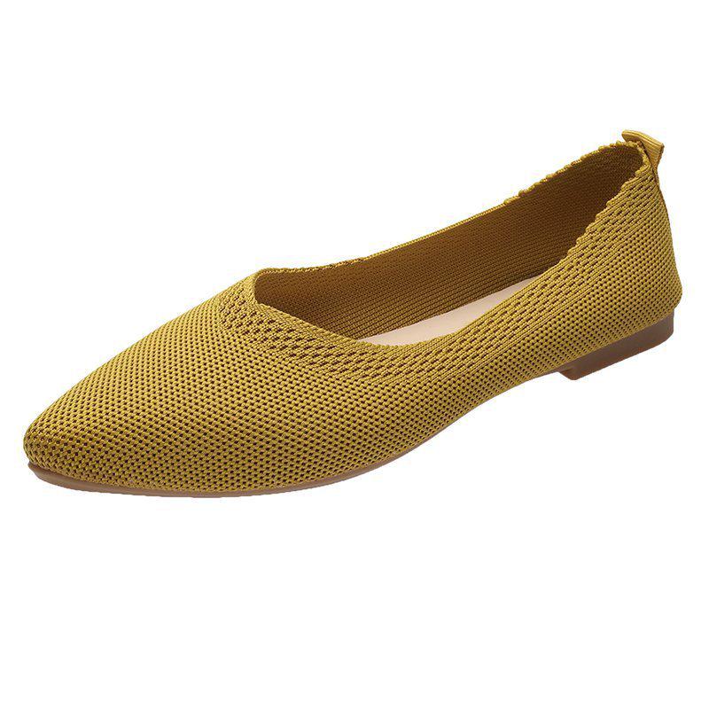 Solid Color Pointed Toe Women's Slip-On Flats - Breathable, Low Heel, Casual Knit Design