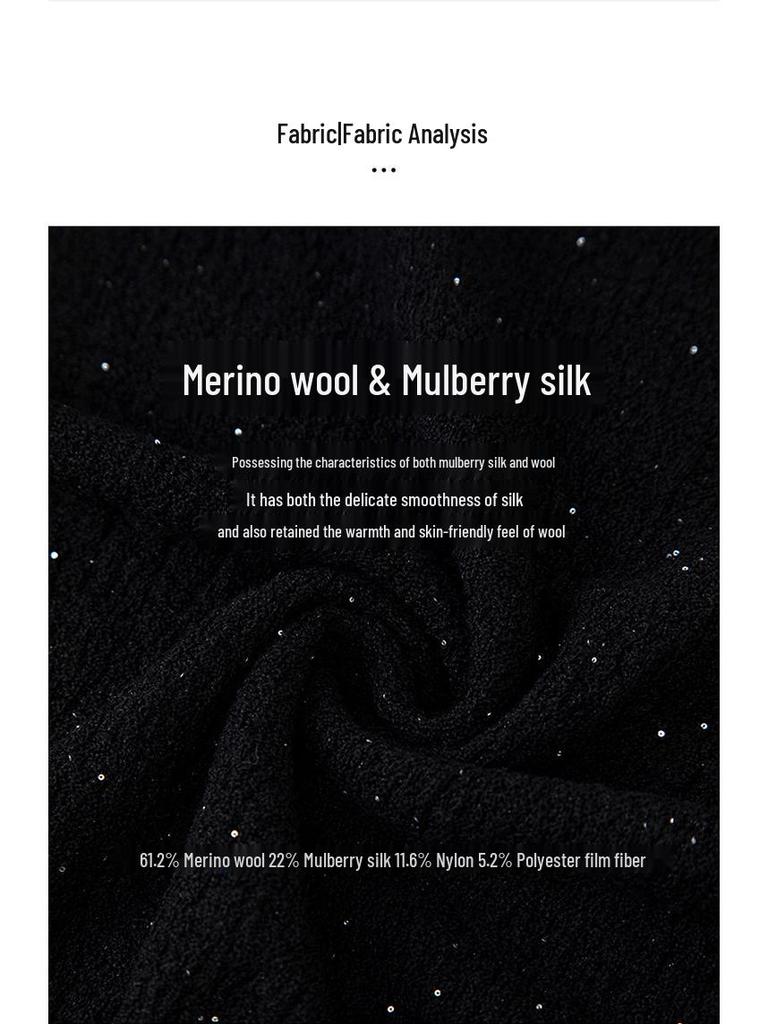 Women's Fashionable Sequin Yarn Wool Cardigan, Slim Fit Round Neck Sweater