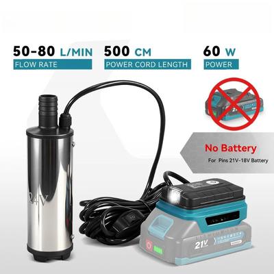60W 50-80L/min Electric Water Pump Cordless Submersible Drainage Pump High Pressure Wastewater Treatment Tool