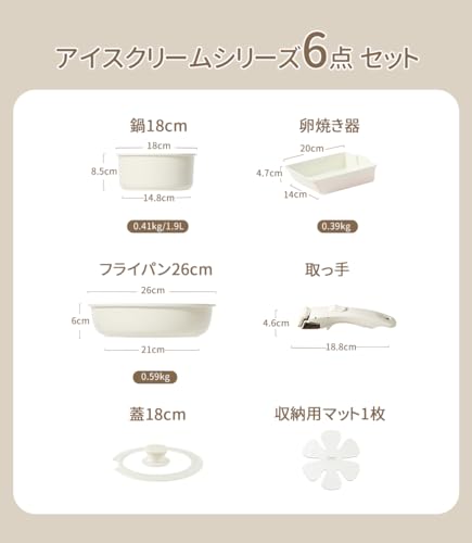 CAROTE 6-Piece Frying Pan Set, Gas and Induction Compatible, PFOA/PFOS Free, 5-Layer Construction, Lightweight, Removable Handles, 26cm Frying Pan, Eg