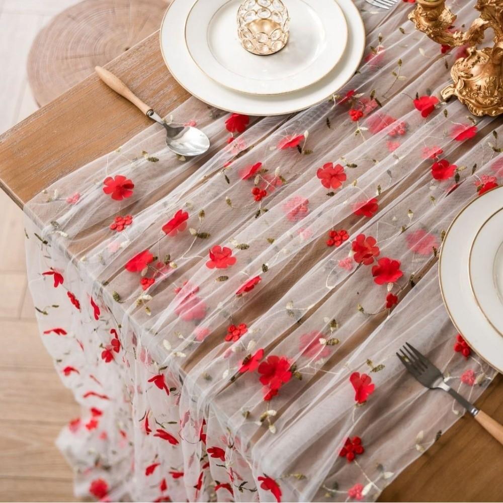 Romantic Tulle Table Runner Semi-Transparent Table Flag Gauze Tablecloth  Wedding Party