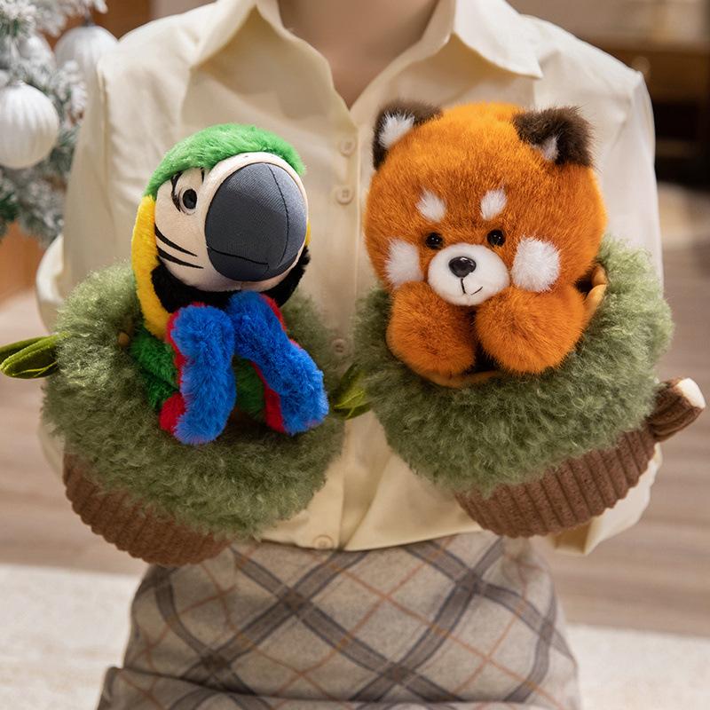Cartoon Animal Panda Monkey Hand Puppet Plush Toy Doll Raccoon Stump Doll Parent-Child Activity Ragdoll Doll
