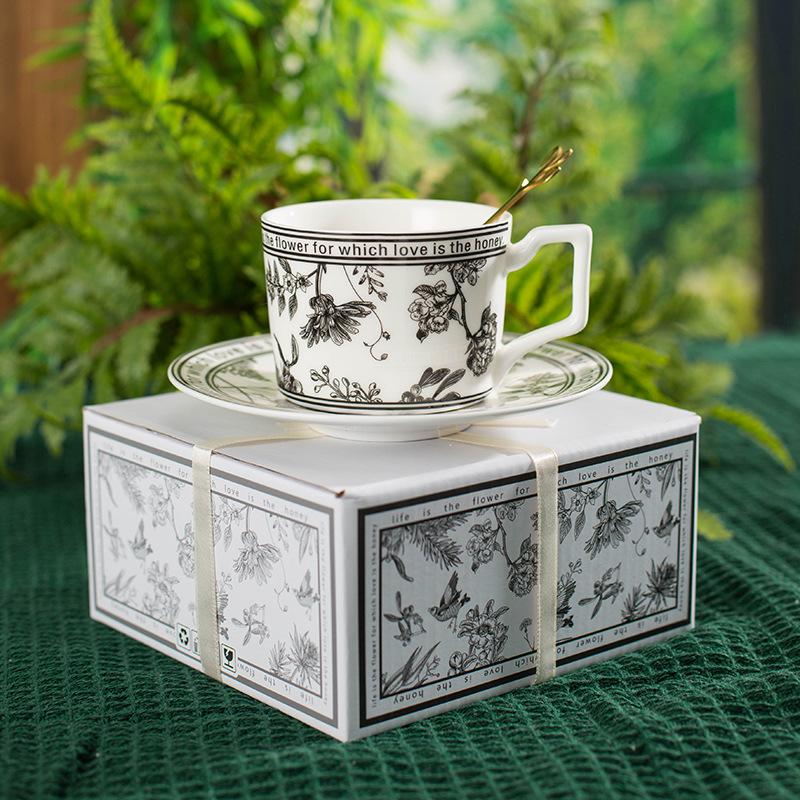 French elegant coffee cup and saucer, Blackbird restaurant cup, home exquisite afternoon tea coffee cup, light luxury and high-end 240ml