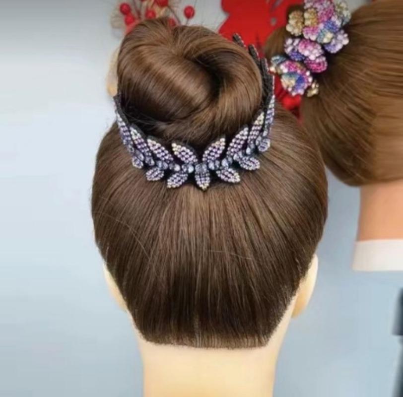 Ball Head Hair Accessories Resin Olive Leaf Hair Reel, Headgear Women's Hairpin, Professional Head Flower Twist Clip Full Diamond Ponytail Buckle