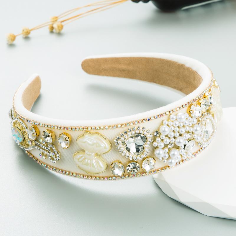 

Женская повязка на голову в стиле барокко, белая повязка на голову с кристаллами и жемчугом, широкий головной убор OneSize