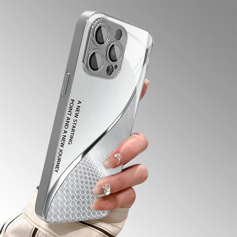 Metallic Texture Tempered Glass Electroplat Phone Case For iPhone 18 17 Pro Max 13 12 11 Pro Max 14 15 16 Plus 16E 17Air Cover