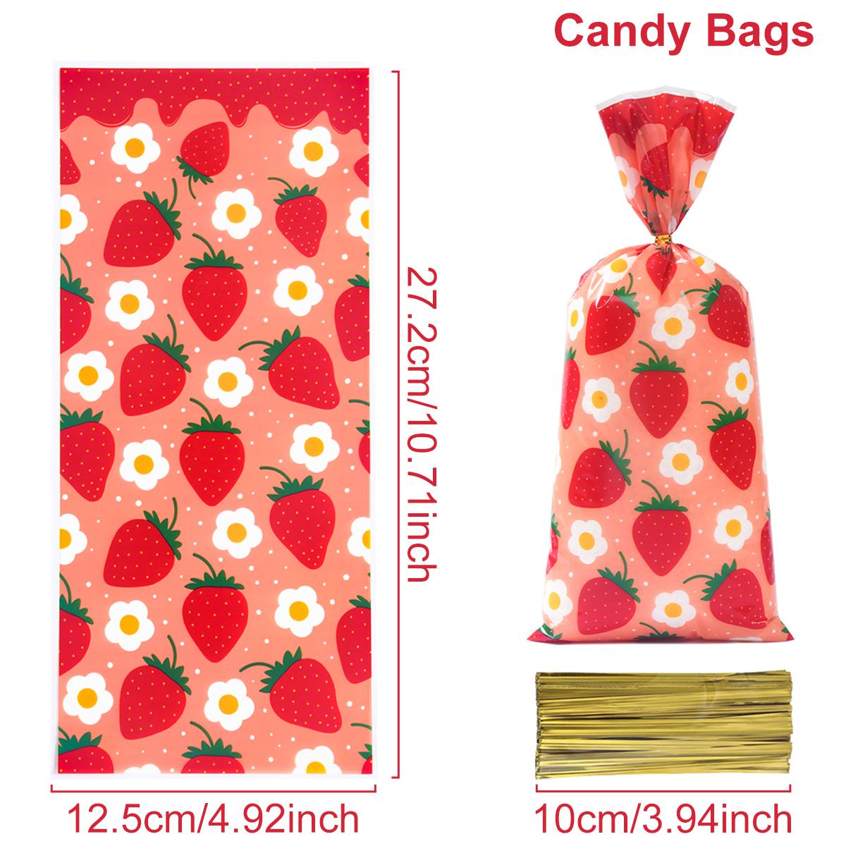 

10/25/50 шт. Розовый клубничный узор для конфет, сумка для печенья, сумка для вечеринки с клубникой, принадлежности для дня рождения, подарочные пакеты для детей 10pcs