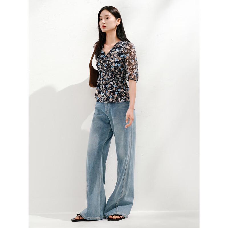 JUZI ANNAKO Women s Elegant Floral Chiffon V-Neck Top XL