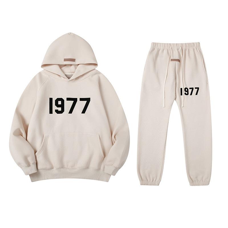 Three-dimensional flocking 1977 men's and women's American high street hoodie sweater trousers casual suit
