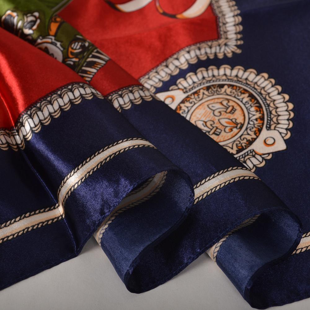 Winter Blue Red Silk Scarf Hijab Ladies Fashion Accessories Satin Square Scarves Foulard Spring Fall Head Scarves Shawls 90*90cm