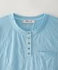 Beullusseonpeullawo Textured Henley Neck Short Sleeve T-Shirt [Blue]