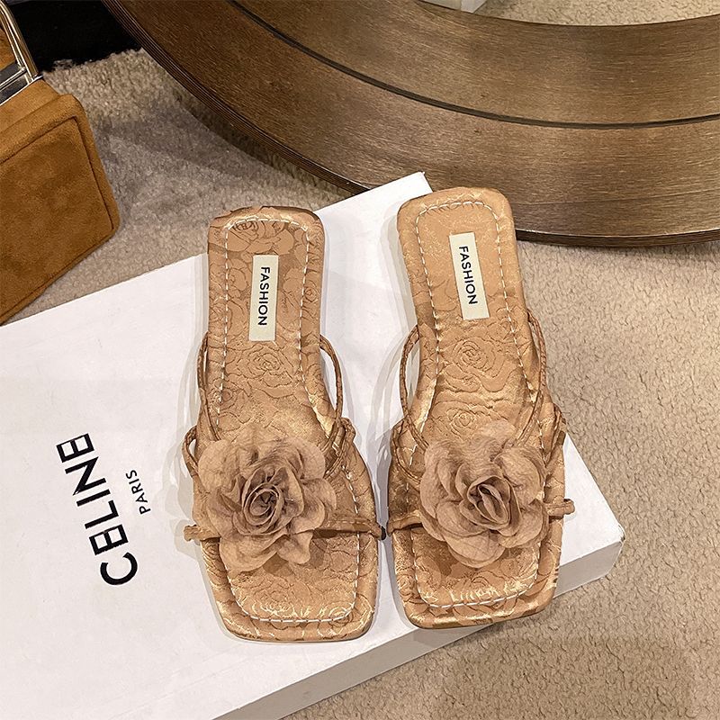 Fairy wind rose sweet one-word slippers female summer outer wear temperament with skirt open-toed flat-bottomed sandals shoes