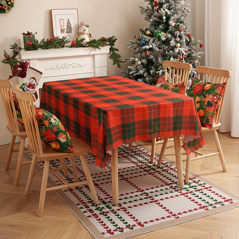 New American Table Cloth Christmas Themed Dining Table Cloth Holiday Beautification Decoration Checkered Printing Dust-proof