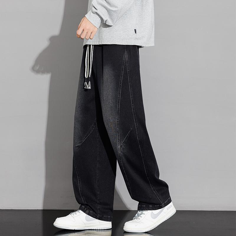 Spring Autumn Elastic Waist Loose Casual Wide Leg Denim Pants Male Vintage All-match Straight Jeans Trousers Men