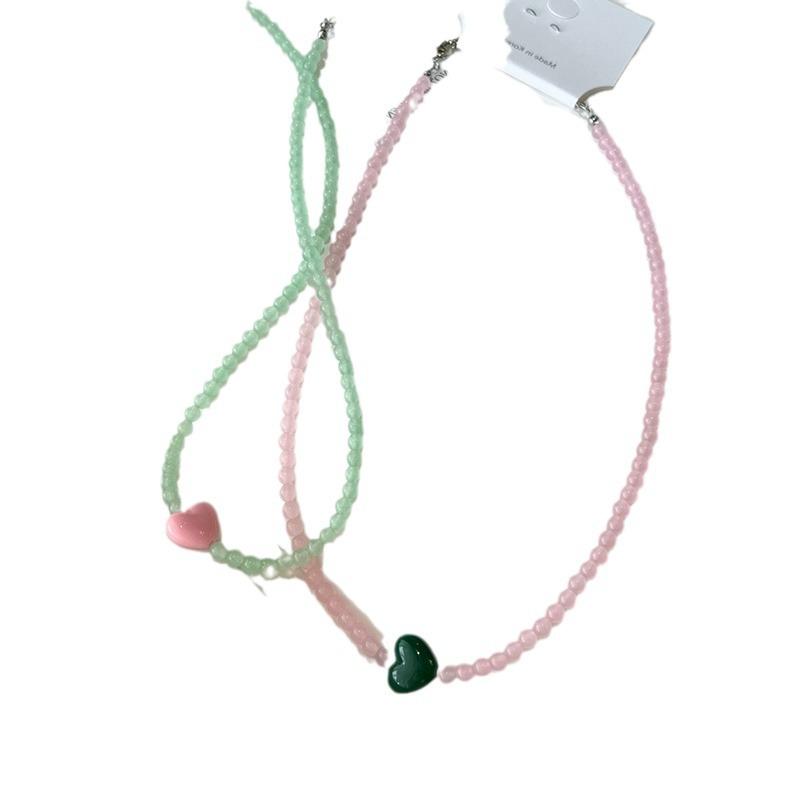 Macaron Ice Through Pink Green Natural Stone Beaded Love Necklace Female Personality Unique Temperament Versatile Neck Chain Collarbone Chain