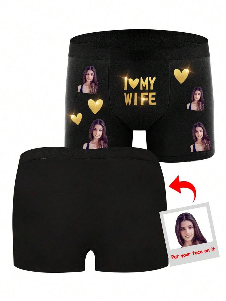 Personalizowana męska bielizna bokserska z nadrukiem w kształcie serca, elastyczna i miękka, wygodna, spersonalizowana, idealny prezent dla chłopaka/męża