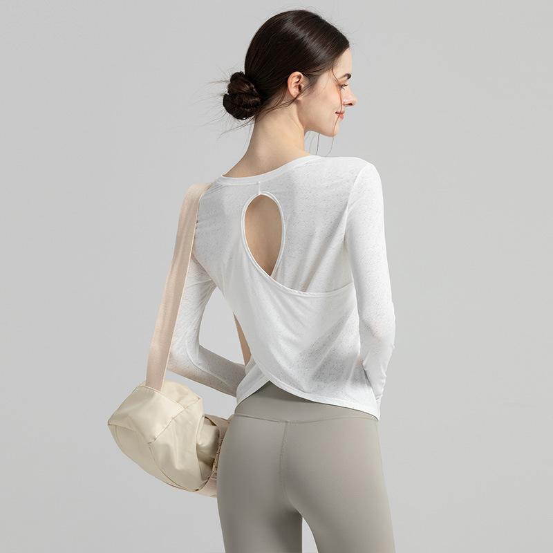 Autumn Loose and Thin Yoga Clothes Long-sleeved Women's Beauty Back Breathable Running Sports Top Pilates Fitness Blouse