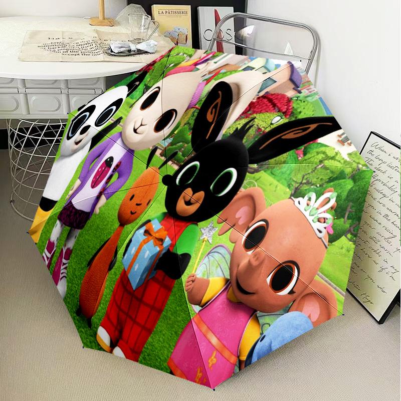 rabbit Bing Friends Garden Party Automatic Folding Umbrella - 8-Rib Travel Umbrella with Auto Open/Close & Portable Gifts for holidays or birthdays