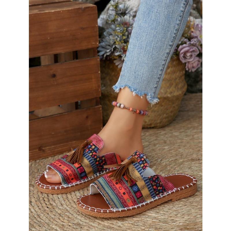 Mehrfarbige Fransen-Slipper in Übergröße für Damen für legere Sommer-Strandkleidung