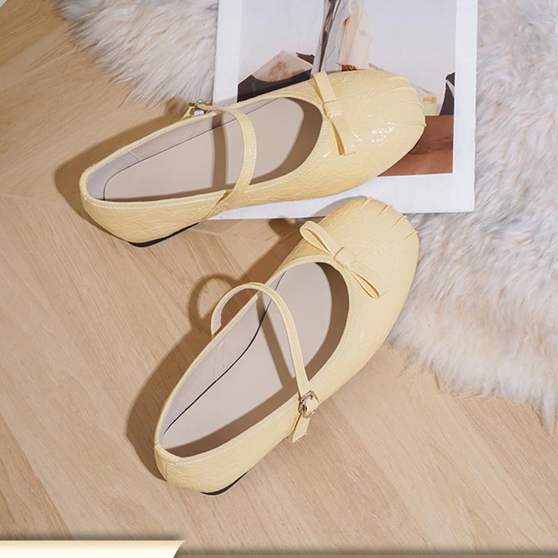 Fashion Leather Pleated Bowtie Flats Women Round Toe Ballerina Shoes Silver Leather Candy Color Loafers Bowknot Lolita Shoes Big Size 42
