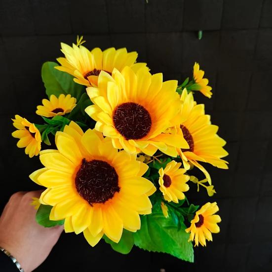Artificial Sunflower 13 Head Realistic Fake Silk Flower Home Office Wedding Party Table Centerpiece Indoor Outdoor Faux Bloom Decoration