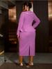 Elegant Women Bodycon Dress with Turn-Down Collar Long Sleeve Asymmetrical Design Split Hem Slim Fit Midi Office Party Wear