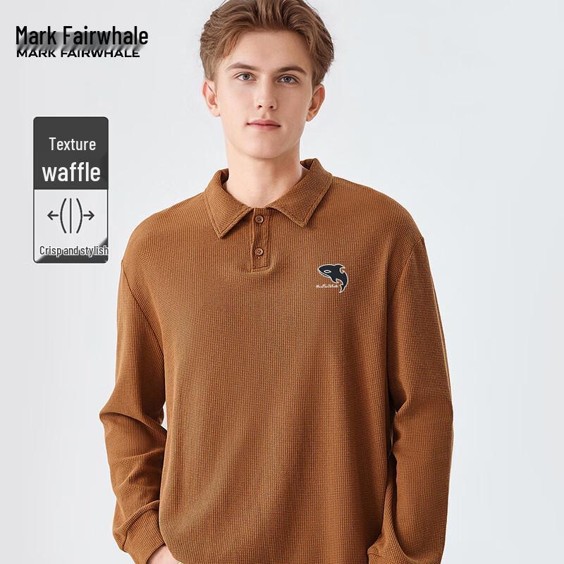 Mark Fairwhale Men's Long Sleeve Waffle Polo Shirt with Whale Graphic