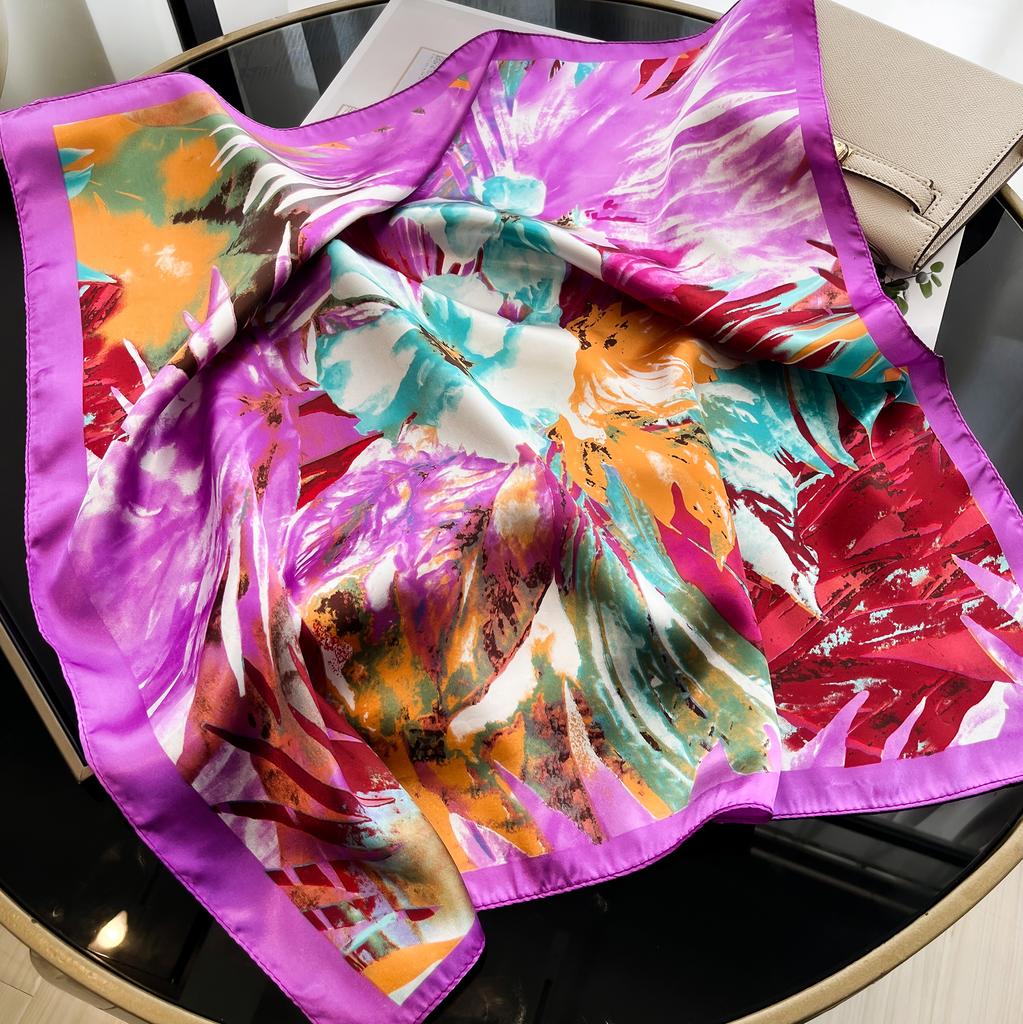 2025 New Luxury Square Silk Scarf for Women Hijab Hair Bands Neckerchief Female Satin Shawl Ribbon Headband Neck Fashion Bandana