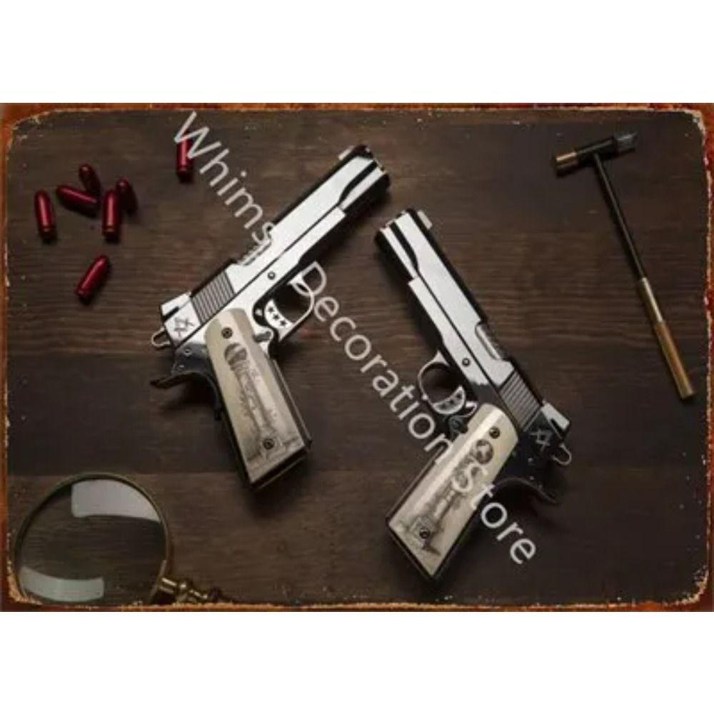Retro Pistol Tin Sign Metal Wall Art for Home Bar Club Decor