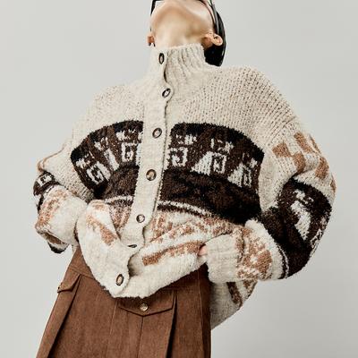 DIMANAF 2025 Plus Size Autumn Sweaters Cardigan Pockets Women Pattern Printing Buttons Sweaters Knitting Loose Sweater