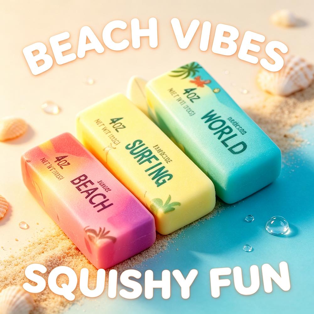 Hawaiian Style Slow Rising Squishy Cheese Stick Toy, Cute Beach Printed Stress Relief Fidget Toy For Kids & Adults
