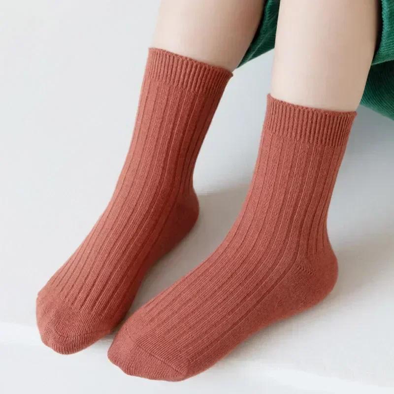 5Pairs/lot Solid Children Socks Casual Infant Girls Boys Soft Breathable Cotton Stripe Autumn Baby Toddler Knitted Kids Socks ideal for 1-8Y
