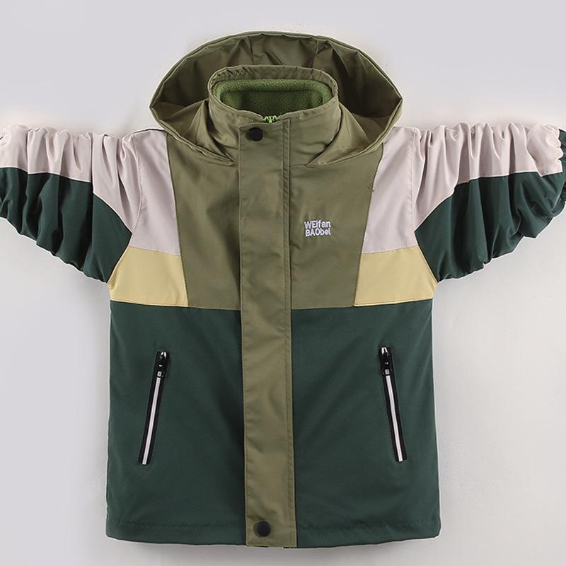 

3-в-1 съемное ветрозащитное толстое теплое хардшелловое повседневное детское пальто с капюшоном для мальчиков на осень и зиму 160cm