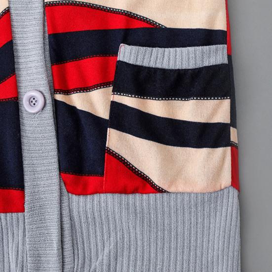Stribet Print Langærmet Sweaterfrakke Efterår Vinter Knaplukning Hætte Plysforing Sweater Cardigan Ydertøj