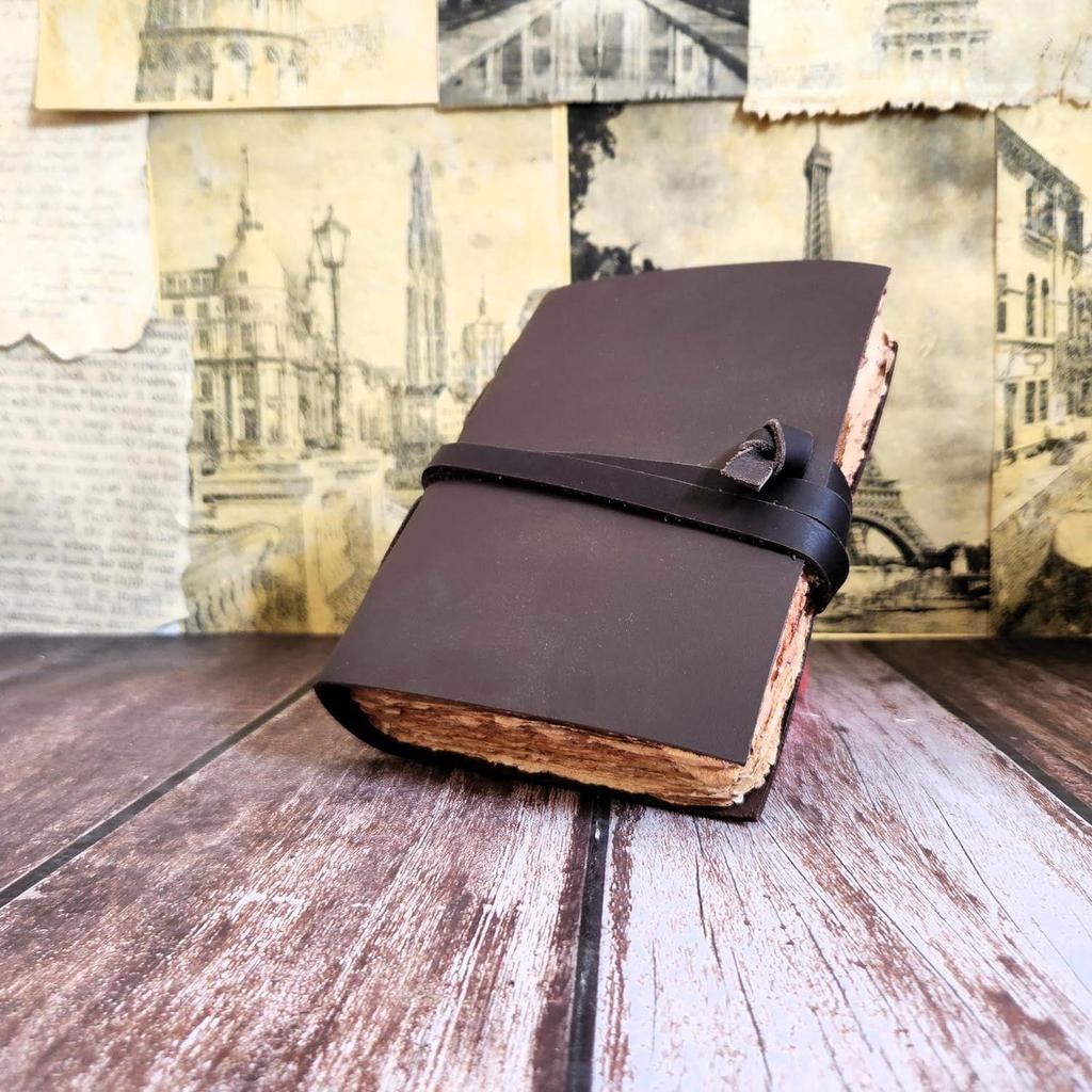 Echtleder-Skizzenbuch Journal Dairy mit 200 Büttenrandpapieren und Spitze