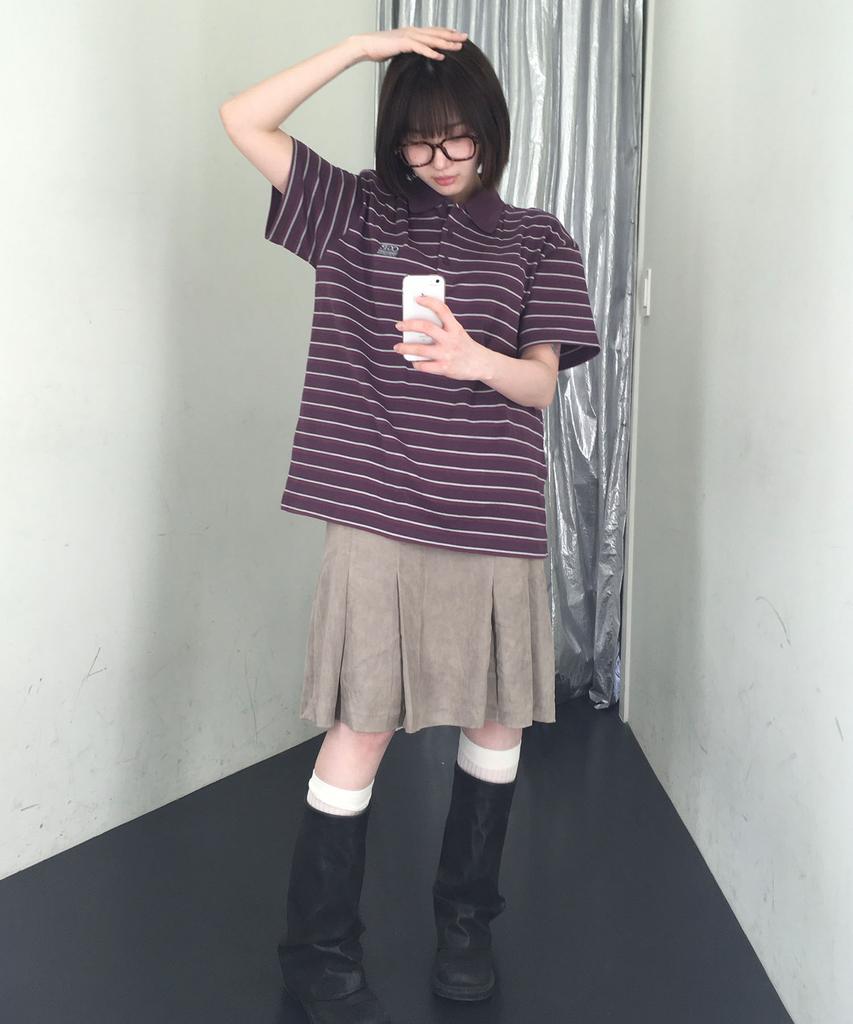 CGP (Women'S) Oversized Striped Short Sleeve Collared T-Shirt - Purple