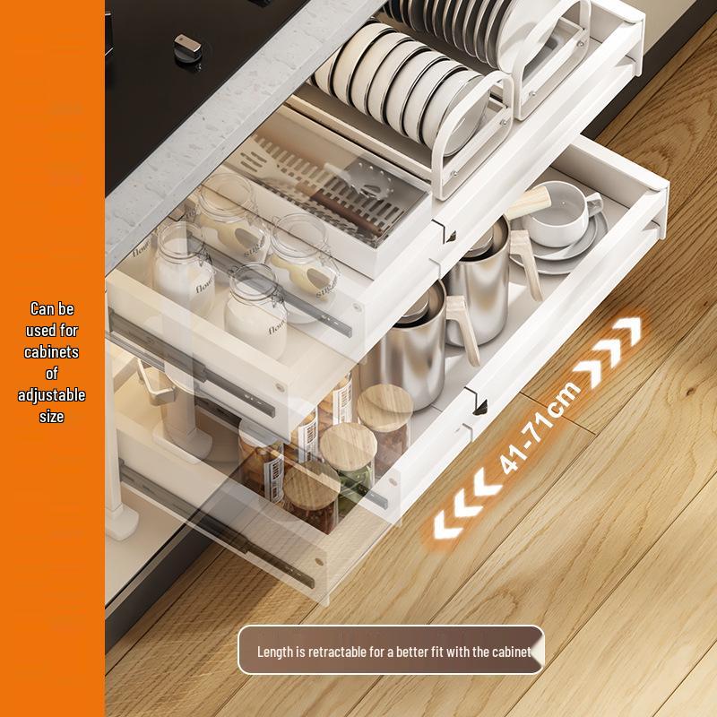Punch-Free Under-Mount Kitchen Cabinet Pull-Out Dish & Bowl Storage Rack
