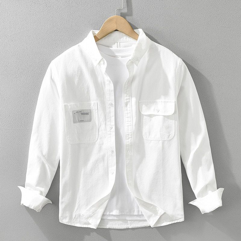 Japan Fashion Cargo Long Sleeve Shirt Outerwear Trendy Pure Cotton Fashion Autumn New Double Pocket Loose Men's Casual Shirts