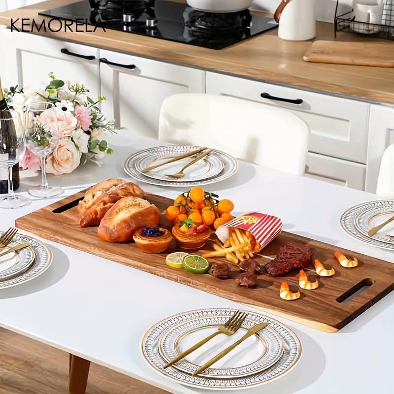 Extra Long Serving Board, Wooden Cutting Board with Handle for Cheese Charcuterie Appetizers,Durable Kitchen Platter for Parties