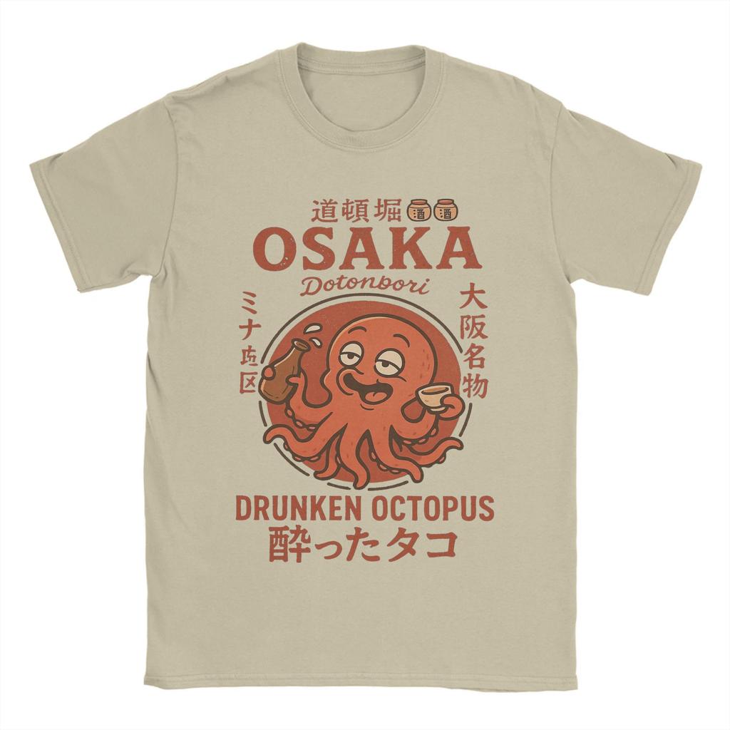 Vintage Osaka Dotonbori Drunken Octopus TShirt for Men Cotton T Shirts Japanese Short Sleeve Tee Shirt Breathable and Soft