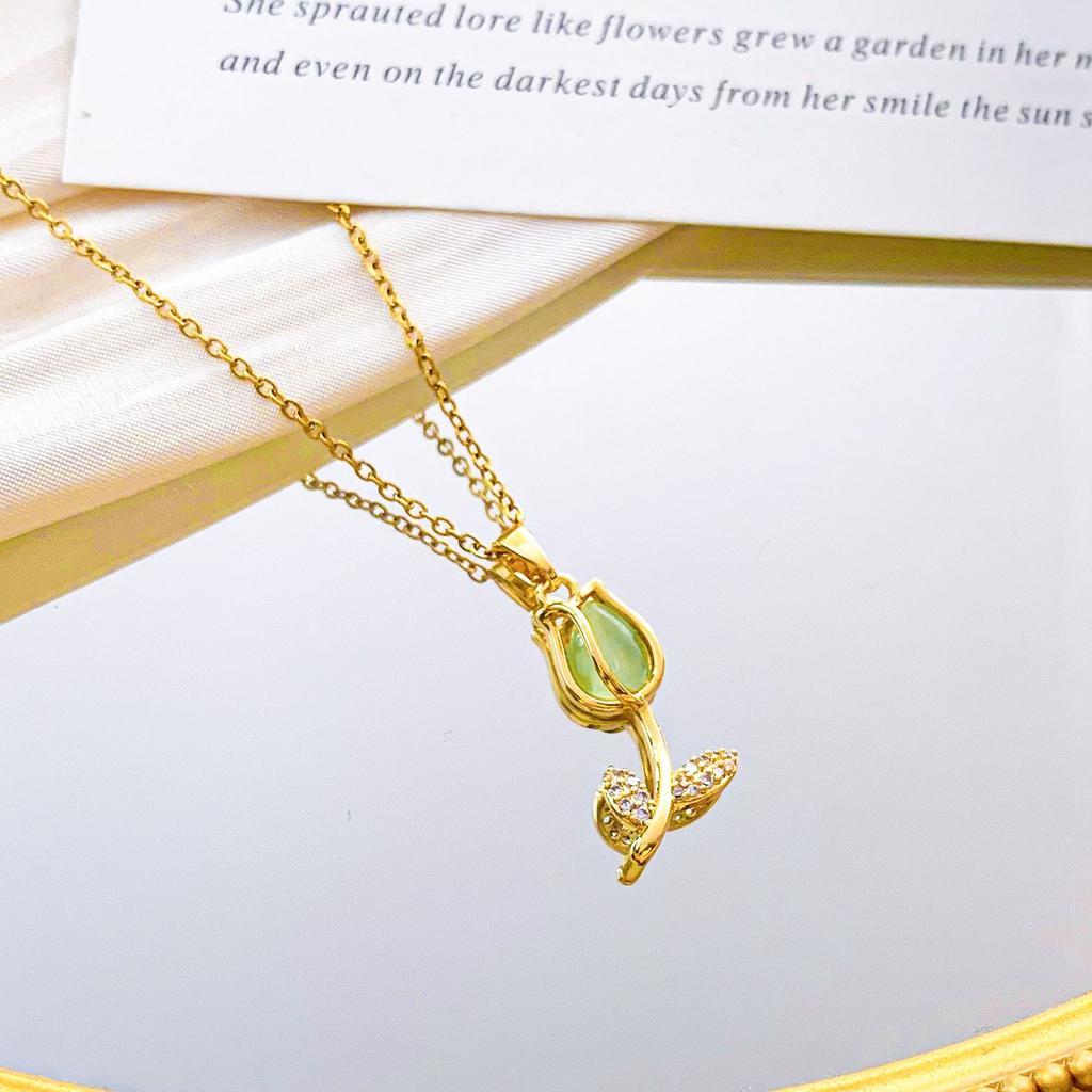 Halskjede Dame Opal Tulipan Halskjede Nisjedesign, Allsidig High-end Følelse Allsidig Titanstål Tilbehør