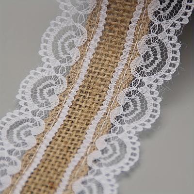 5.0 Meter Vintage Jute Ribbon with Lace Trim - Natural Brown & White Handmade Rustic Decor for Weddings, Christmas & Parties, Durable Fabric Material