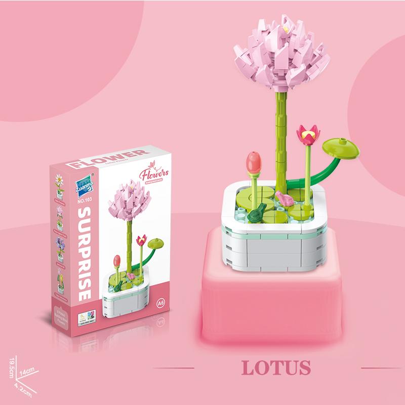 Bouquet Building Block Set Plant Potted Bricks Toys Sunflower Rose Tulip Simulation Flower Desktop Ornament Girls Romantic Gifts