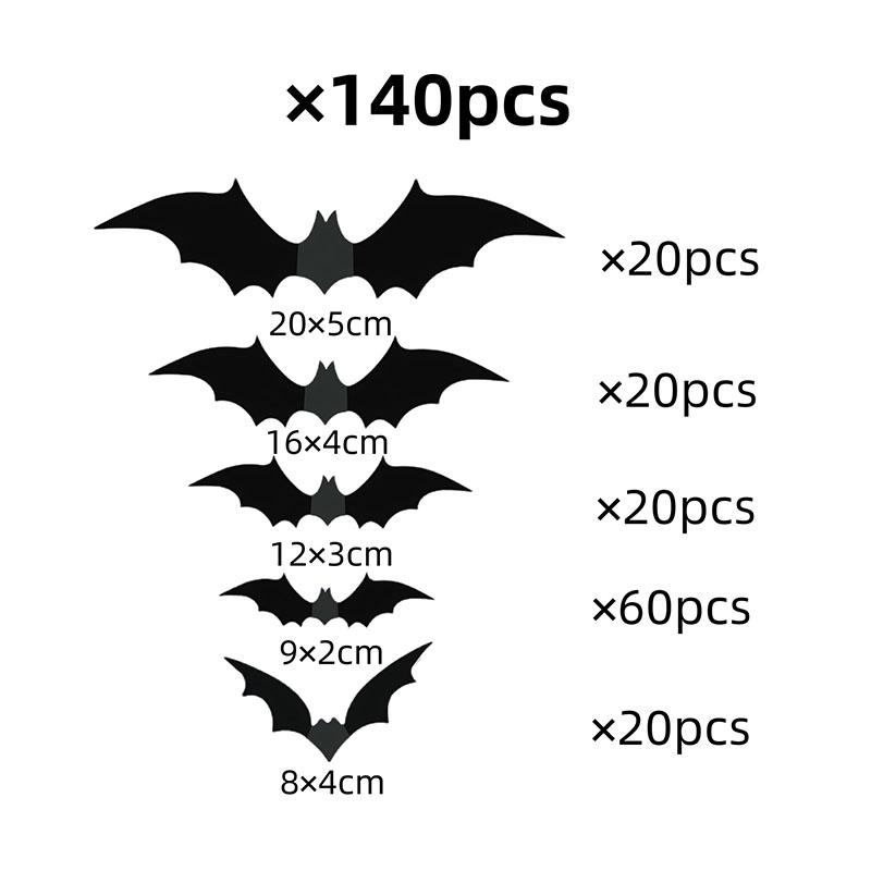 60-180pcs Halloween Bat 3d Black Bat Stickers Supplies Halloween Classic Style Wall Stickers Three-dimensional Spider Decoration