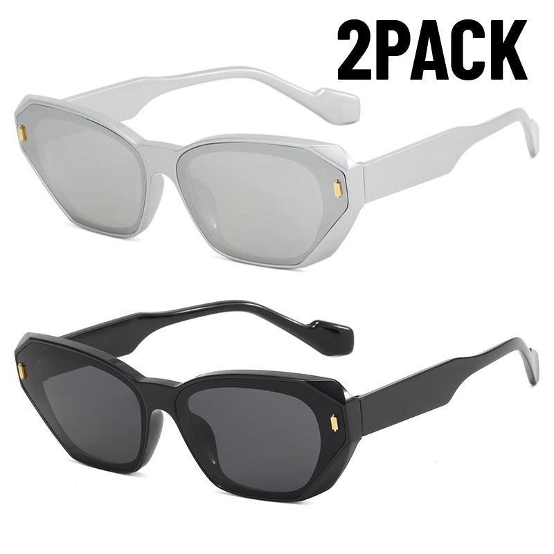 2PACK PC Frame Rectangle Sunglasses Women Men Polygon Vintage Brand Square Sun Glasses for Male Shades Female Eyewear Anti-Glare