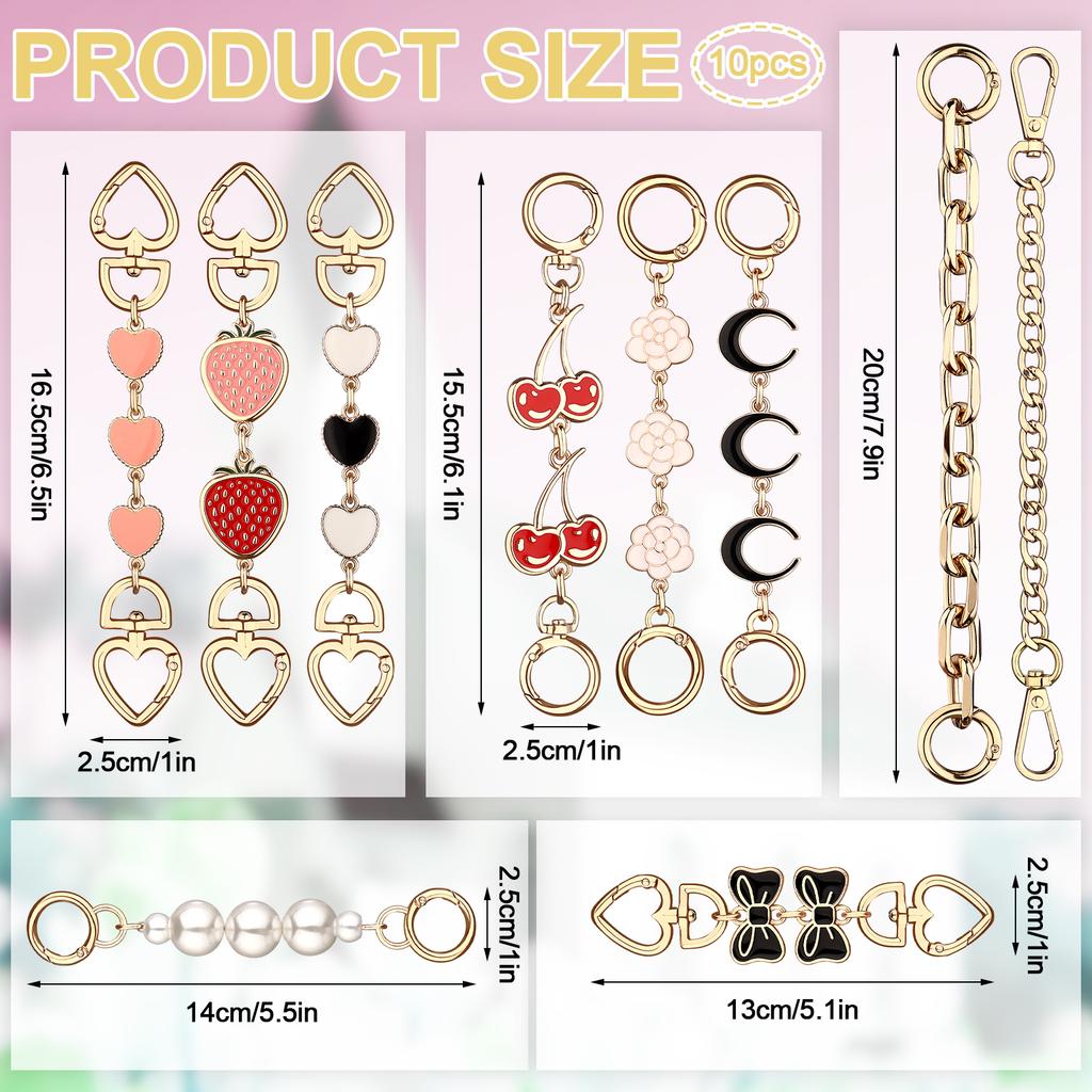 Hcewsbfd 10Pcs Purse Extender Chain Metal Bag Extension Strap Exquisite Purse Replacement Chain With Stylish Charms Lady Bag Mak